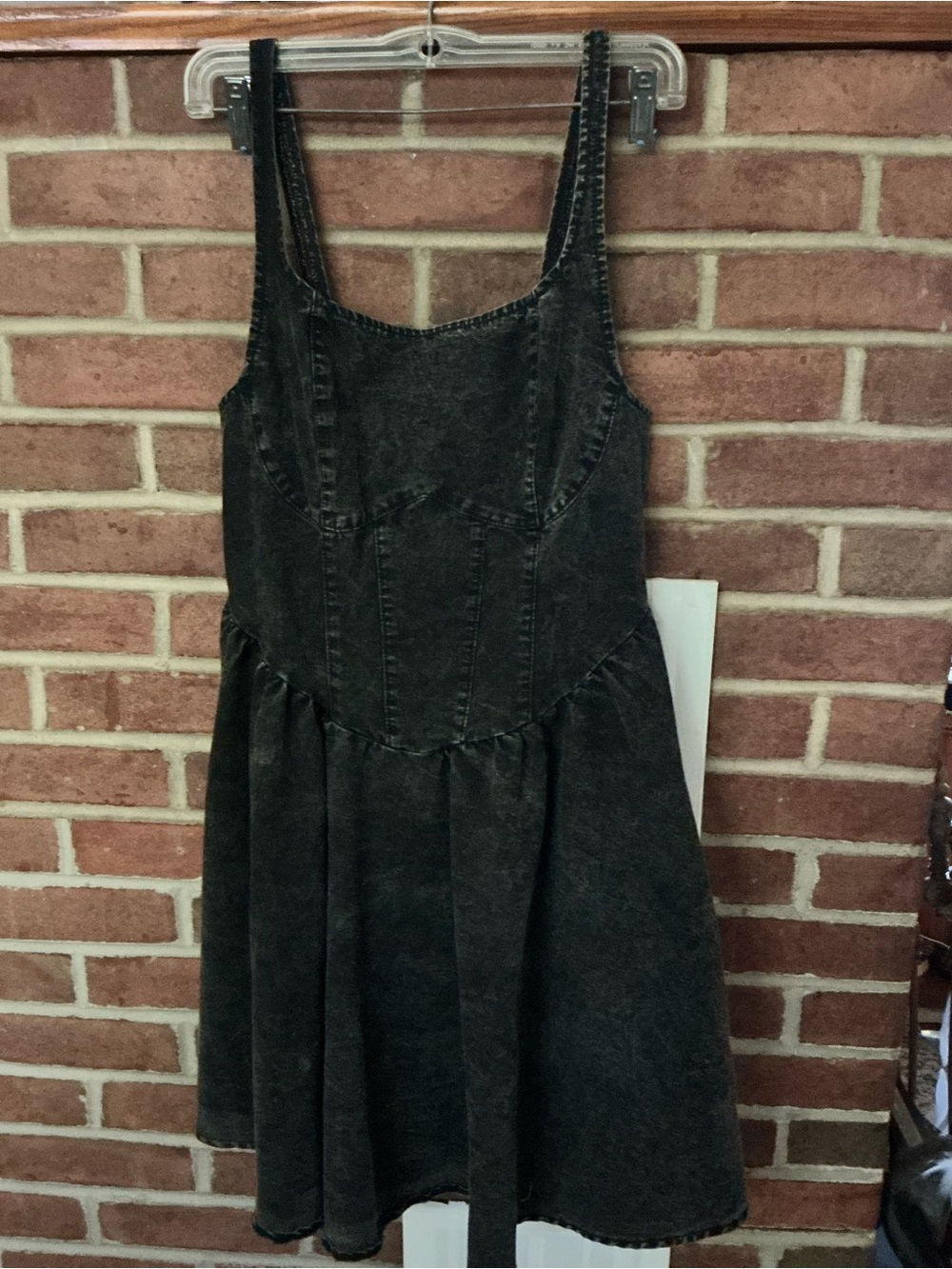 Black Denim Pinafore Dress - Women